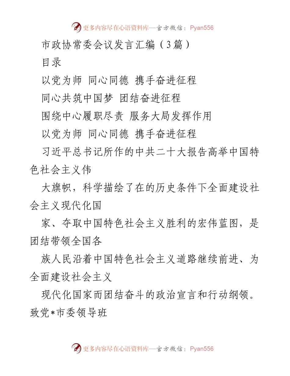 [发言] 市政协常委会议 - 深入学习中共二十大精神，共筑中国梦.docx_第1页