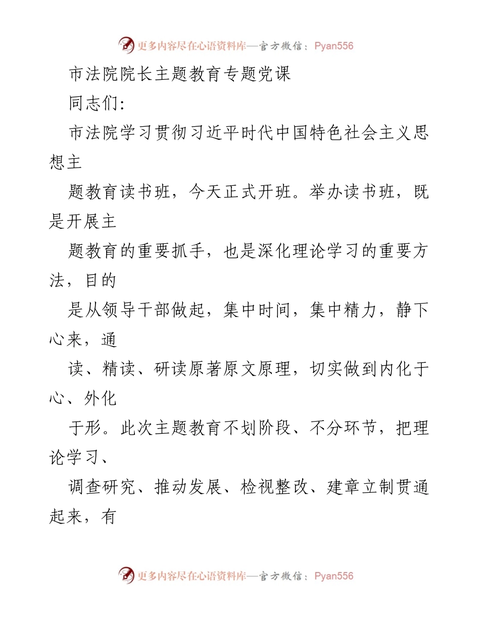[发言] 市法院主题教育专题党课 - 深化理论学习，践行人民至上.docx_第1页