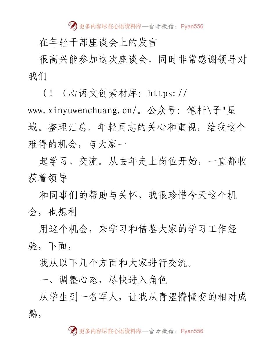 [发言] 年轻干部座谈会 - 年轻干部的成长与适应之路.docx_第1页