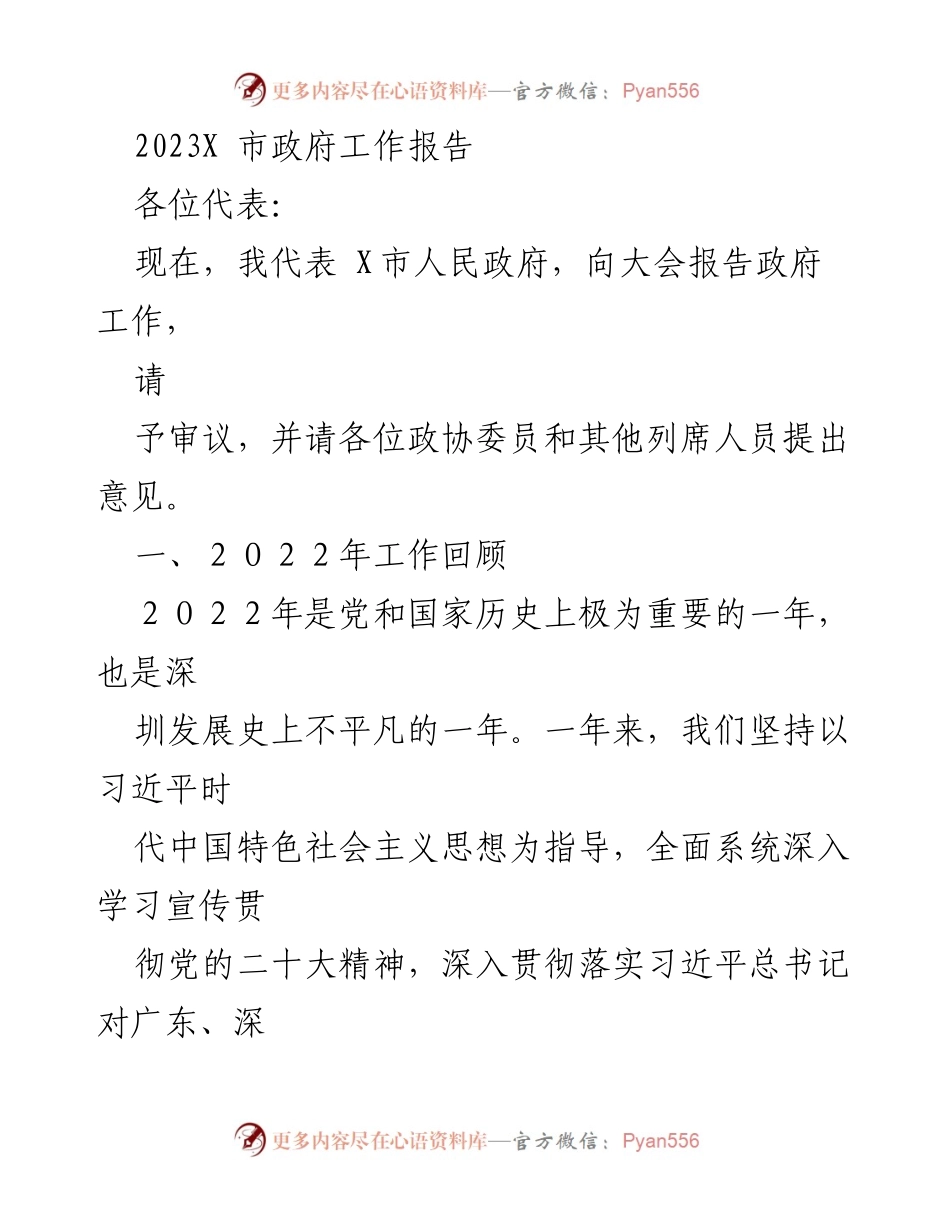 [发言] 市政府大会 - 2023年X市政府工作报告.docx_第1页