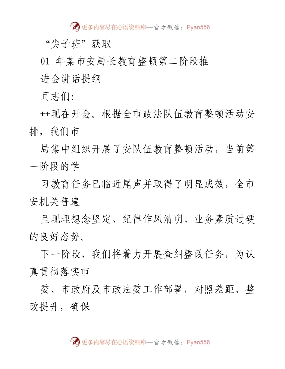 [发言] 市局长关于安队伍教育整顿推进会的讲话提纲.docx_第1页