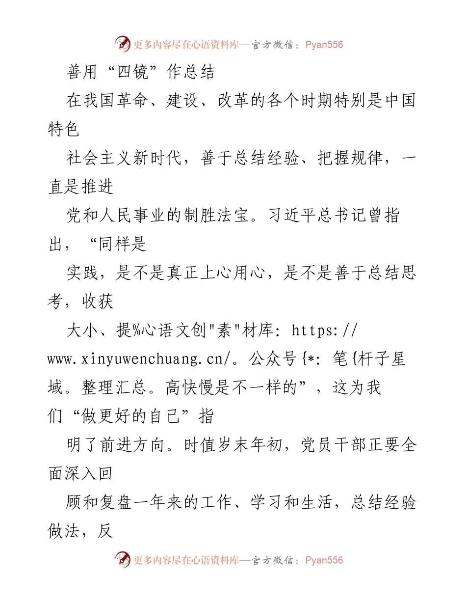 [发言] 年终总结 - 善用“四镜”总结经验，提升能力素质.docx_第1页