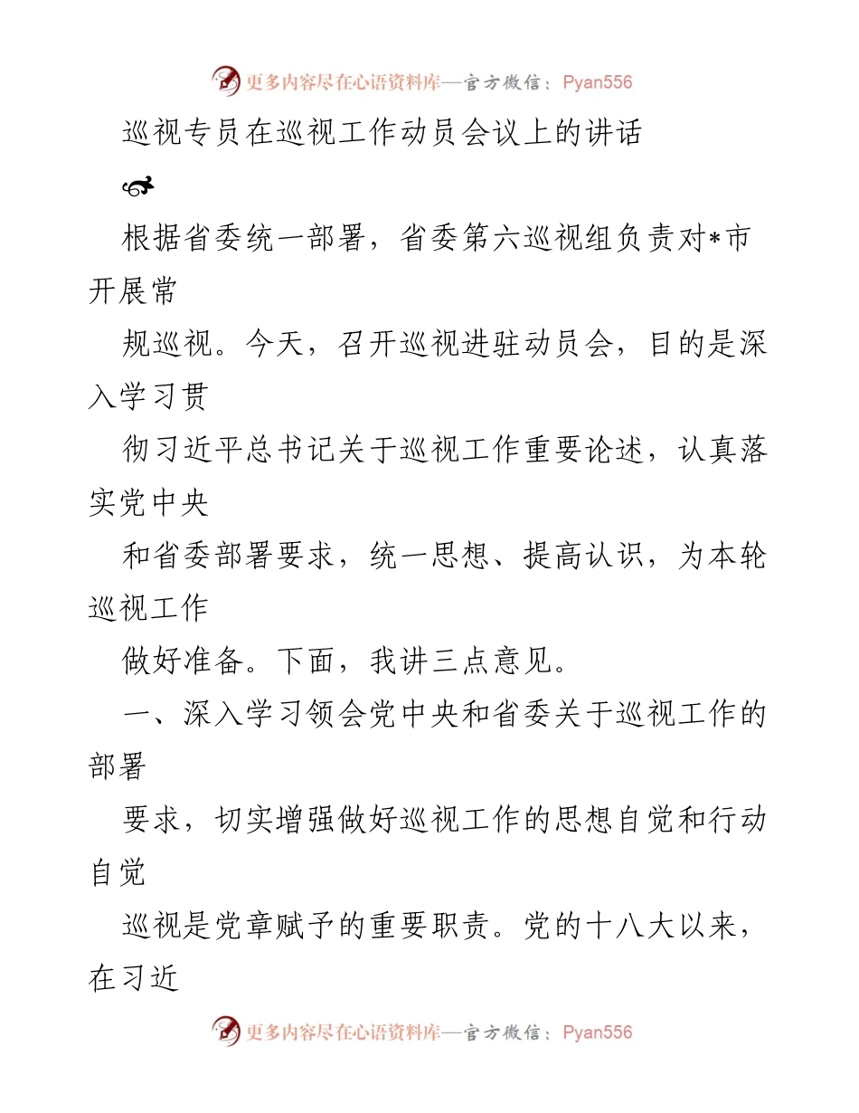 [发言] 巡视工作动员会议 - 巡视工作的重要性与使命解读.docx_第1页