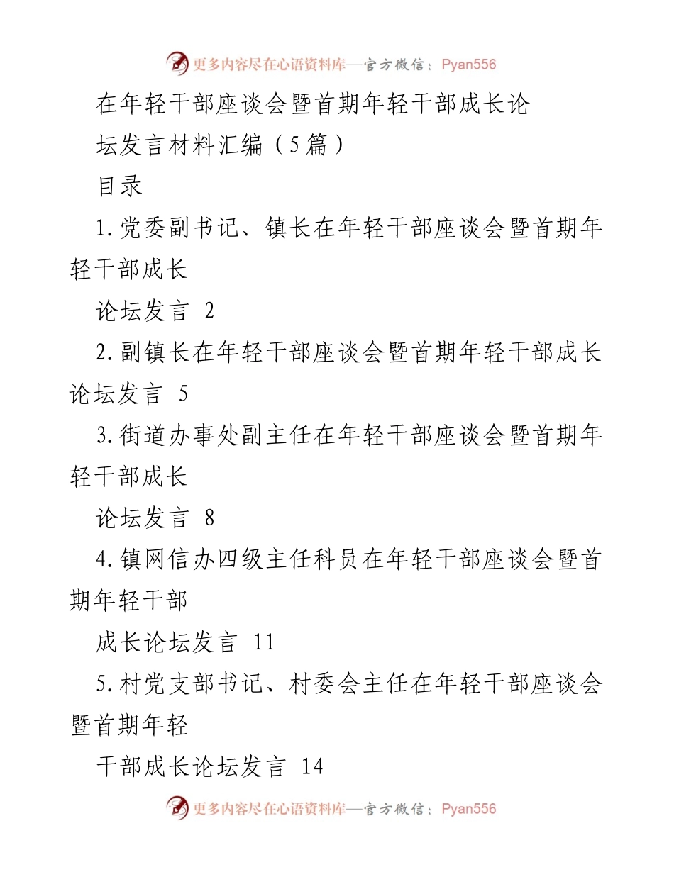 [发言] 年轻干部座谈会 - 年轻干部成长与责任担当发言汇编.docx_第1页