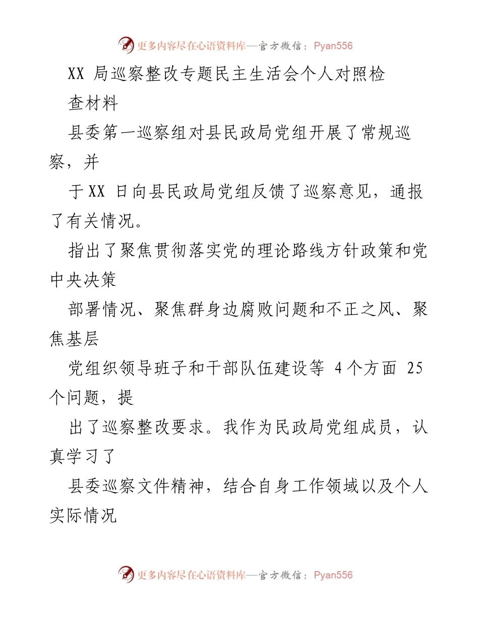 [发言] 巡察整改专题民主生活会 - 巡察整改自查与反思报告.docx_第1页