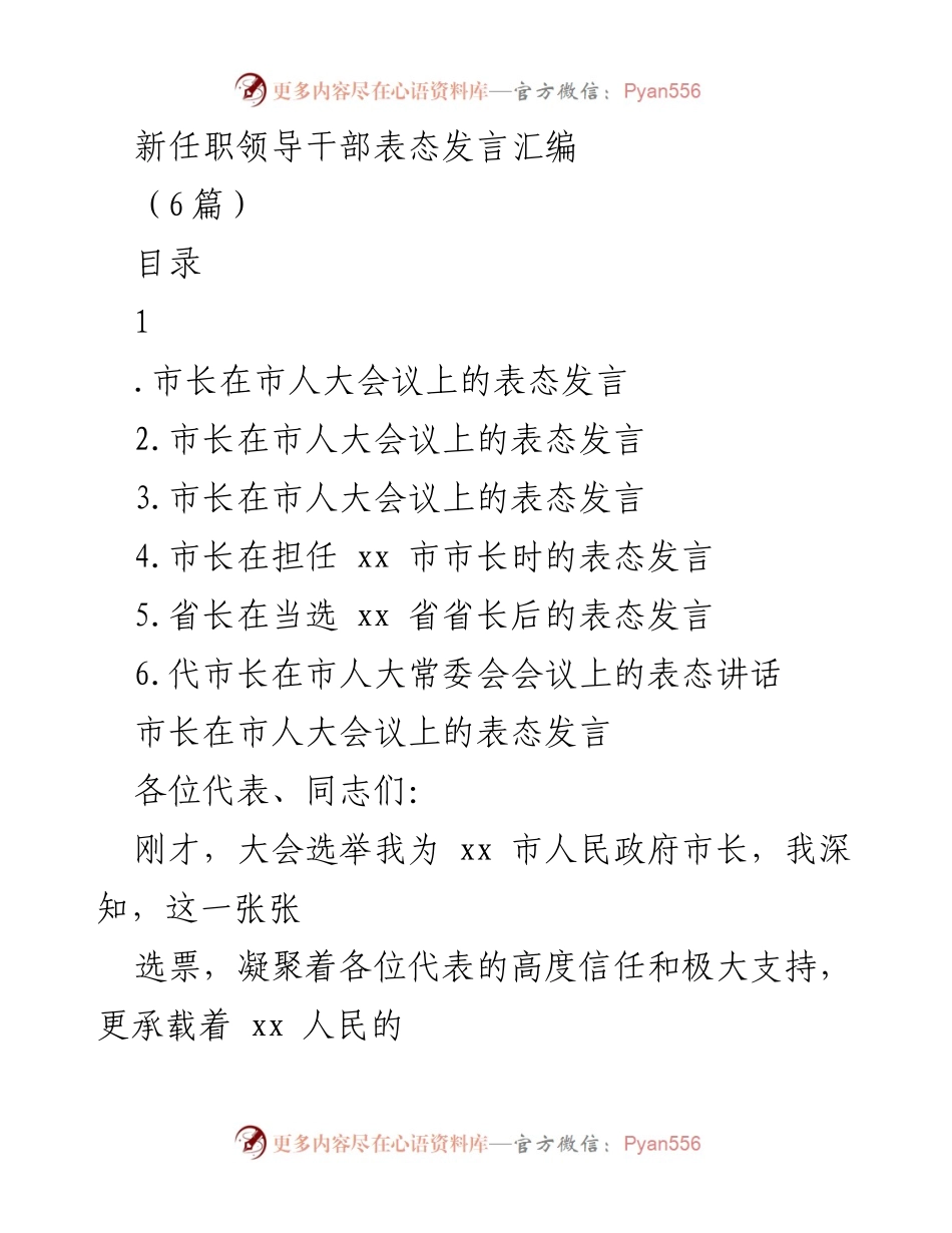 [发言] 市人大会议 - 新任市长表态发言汇编.docx_第1页