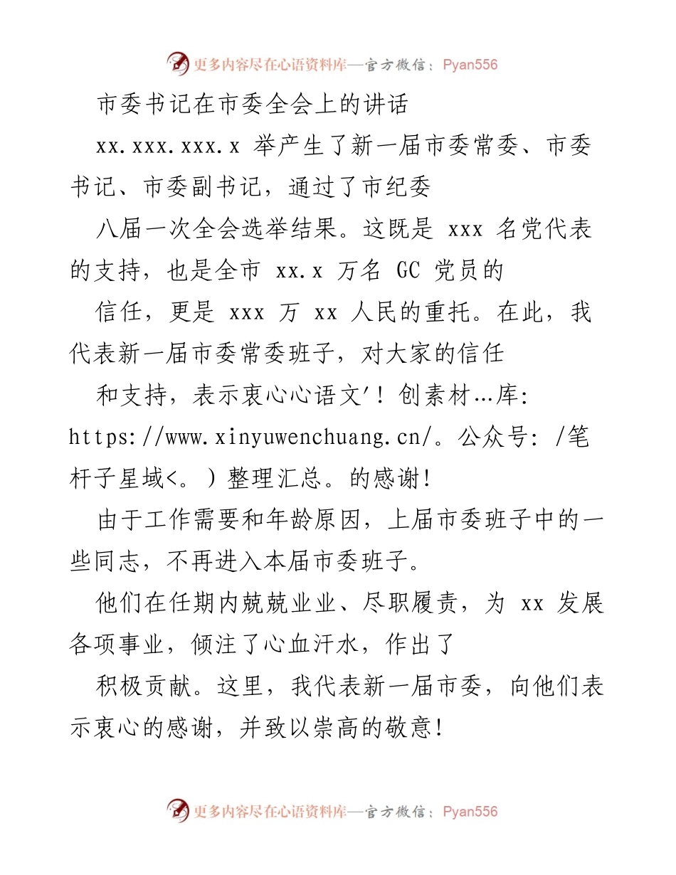 [发言] 市委全会 - 新一届市委班子使命与责任的宣示.docx_第1页