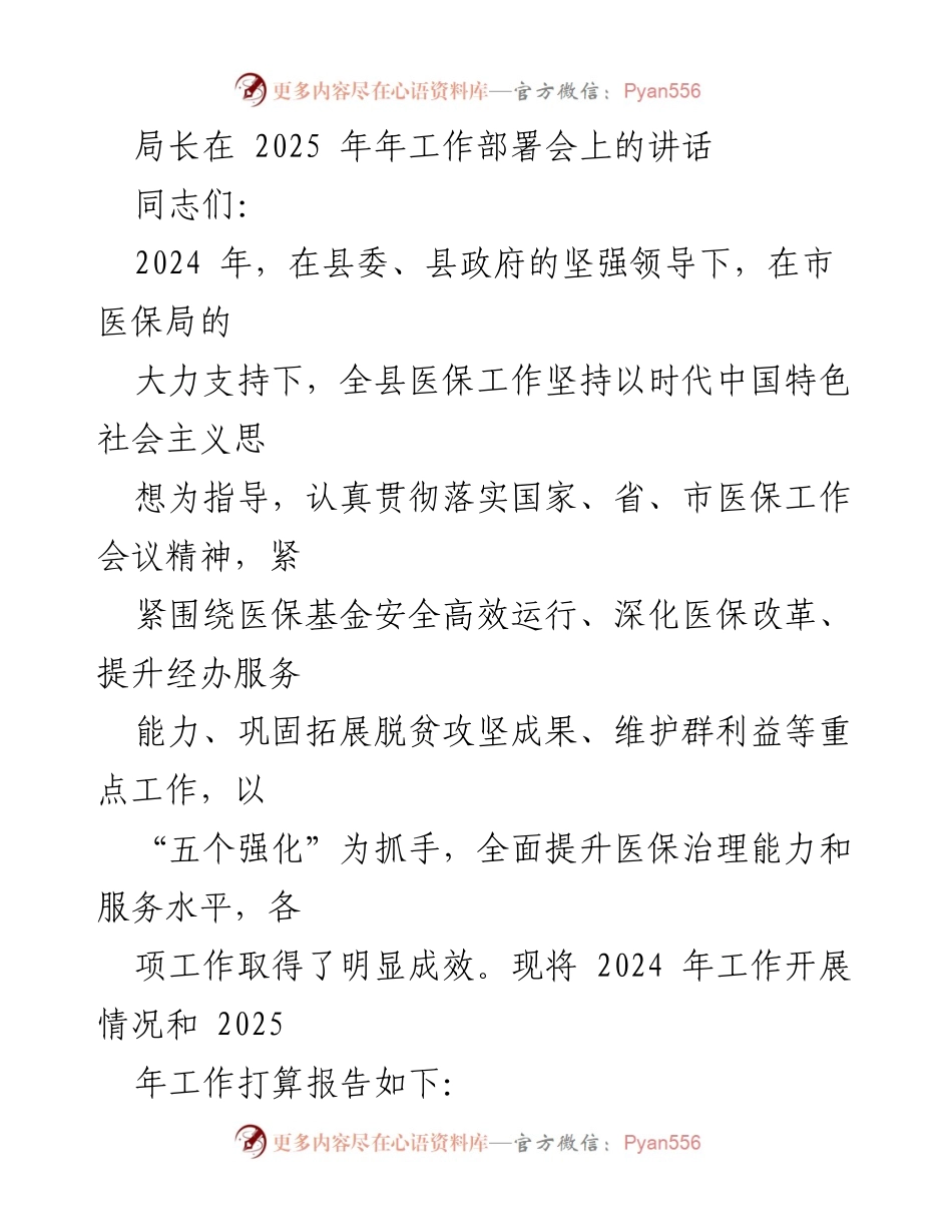 [发言] 工作部署会 - 2025年医保工作展望与2024年总结.docx_第1页