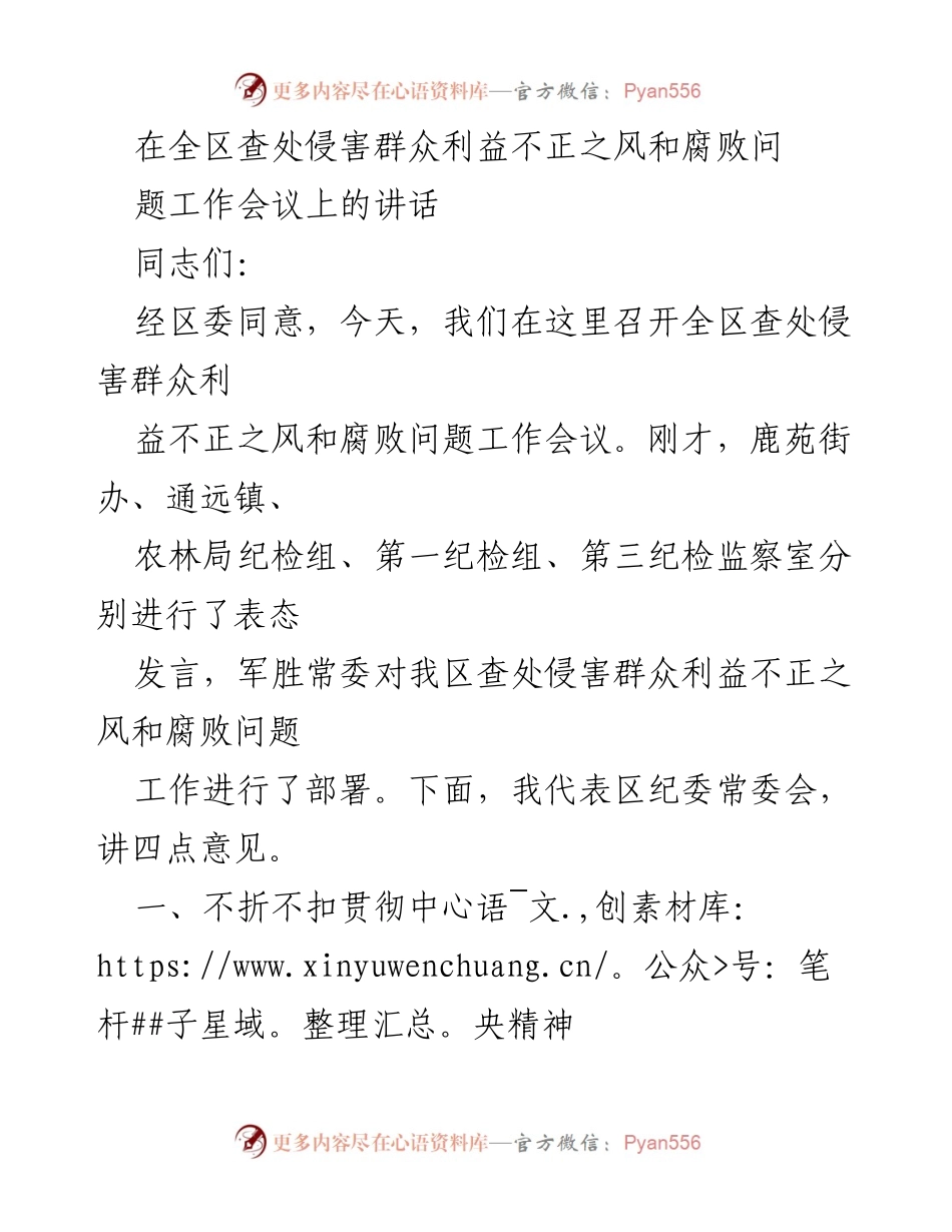 [发言] 工作会议 - 加强反腐力度，提升群众获得感的讲话.docx_第1页