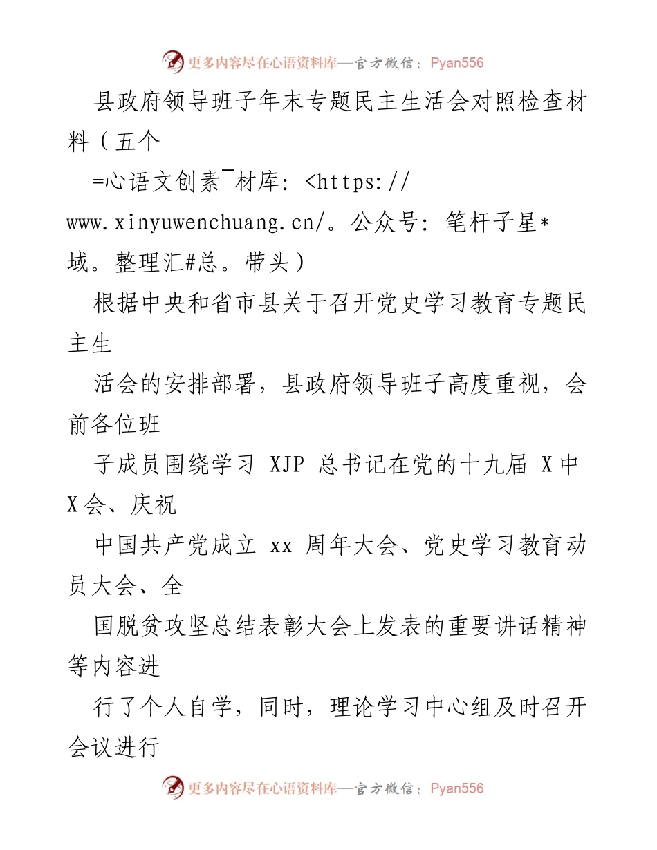 [发言] 年末专题民主生活会 - 县政府领导班子对照检查材料总结.docx_第1页