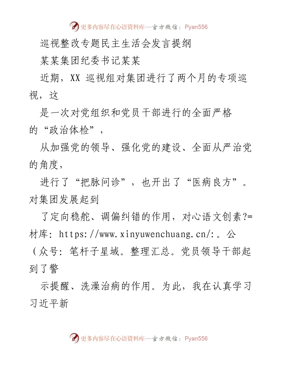 [发言] 巡视整改专题民主生活会 - 深化政治巡视认识，推动全面从严治党.docx_第1页