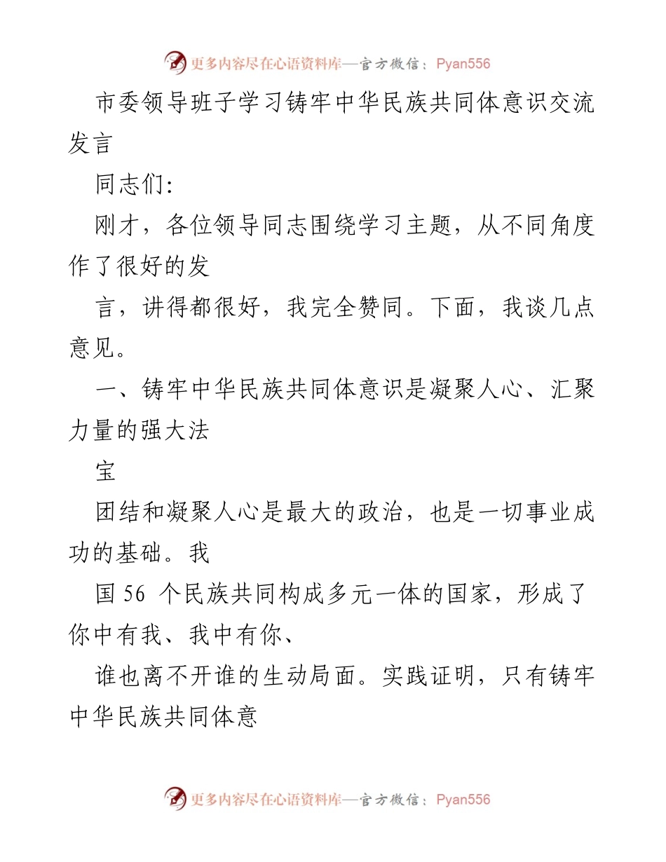 [发言] 市委学习会议 - 加强中华民族共同体意识的重要性与实施路径.docx_第1页