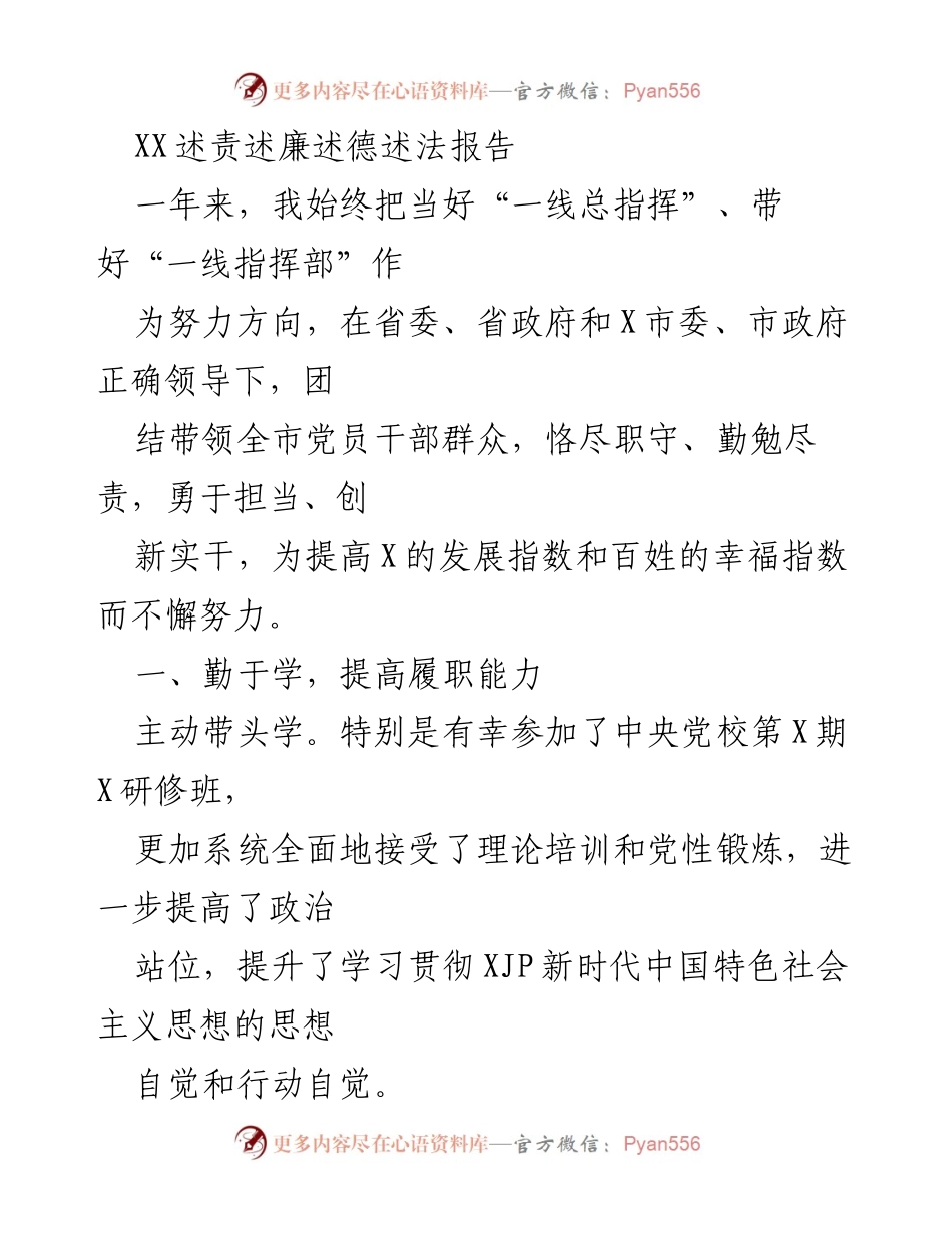 [发言] 年度述责述廉 - 提升履职能力，推动X市发展新篇章.docx_第1页