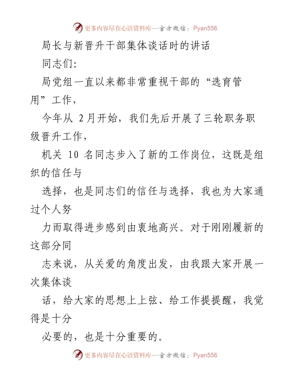 [发言] 干部晋升集体谈话 - 新晋升干部的期待与要求.docx_第1页