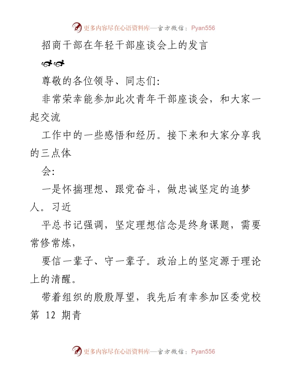 [发言] 年轻干部座谈会 - 招商干部的成长与奋斗分享.docx_第1页
