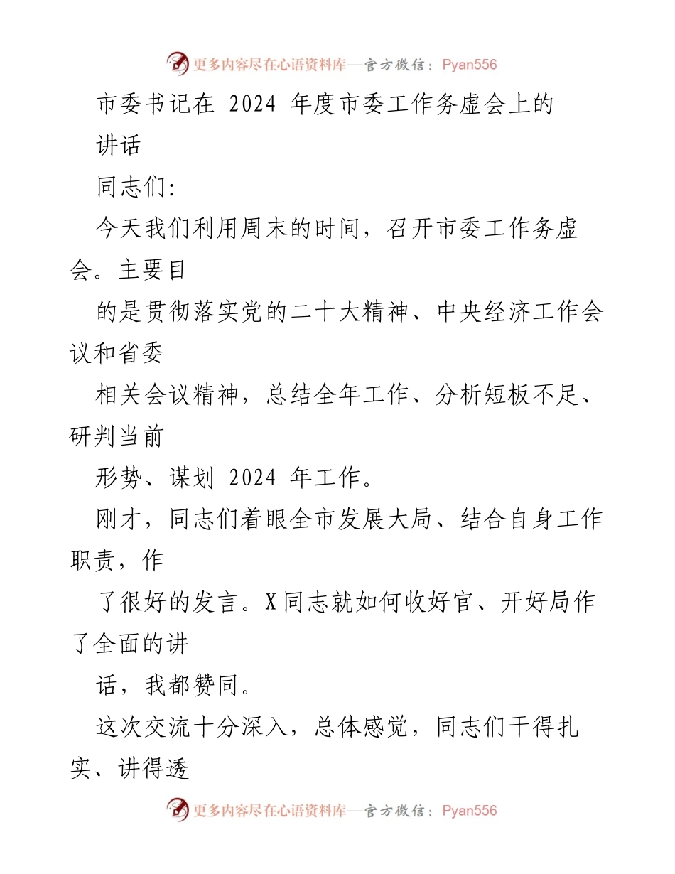[发言] 市委工作务虚会 - 2024年度市委工作务虚会讲话总结与展望.docx_第1页