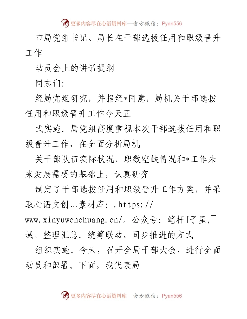 [发言] 干部选拔任用动员会 - 加强干部选拔任用工作的重要性与实施方案.docx_第1页