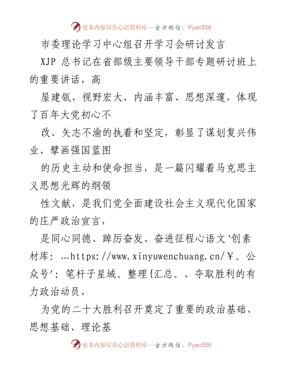 [发言] 市委理论学习中心组学习会 - 深入学习贯彻XJP总书记重要讲话精神.docx_第1页