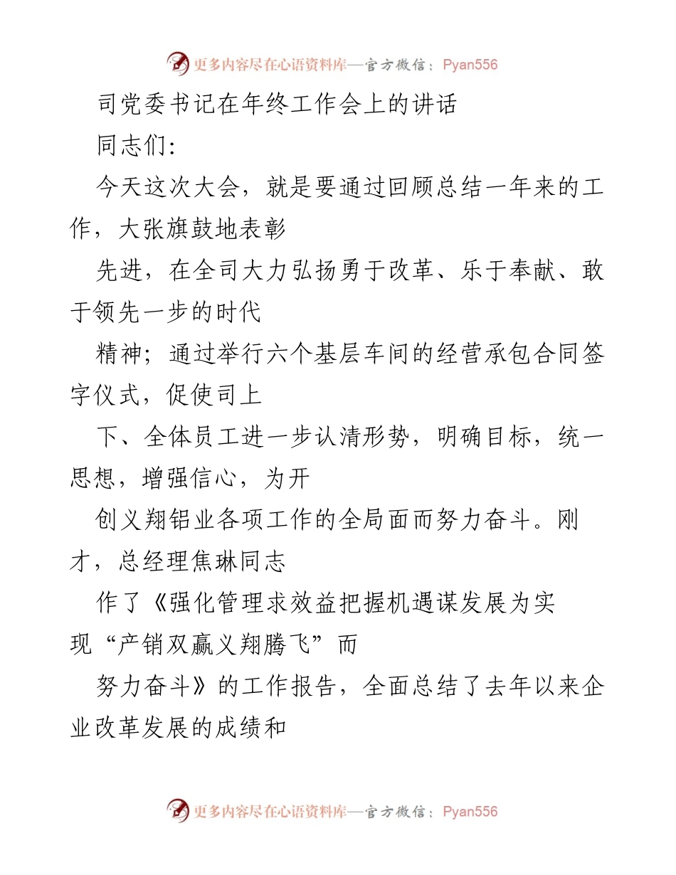 [发言] 年终工作会 - 党委书记年终工作总结与展望讲话.docx_第1页