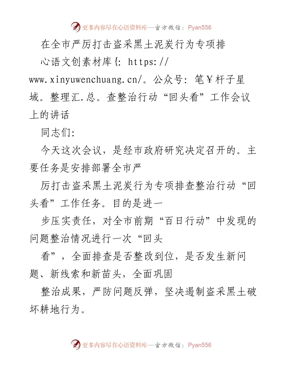 [发言] 工作会议 - 加强黑土泥炭盗采整治“回头看”工作的重要性与措施.docx_第1页
