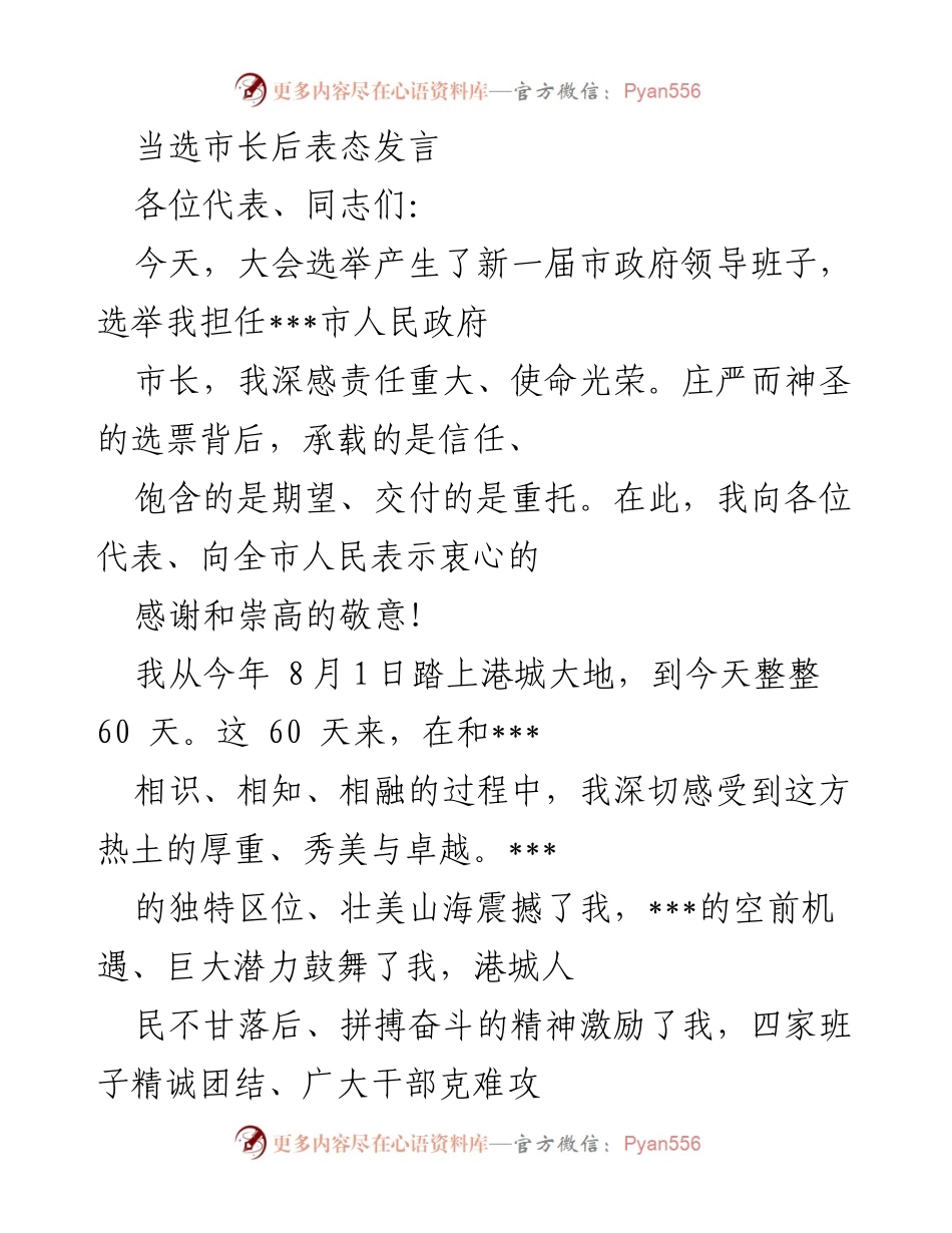 [发言] 市政府领导班子选举 - 新市长就职表态发言.docx_第1页