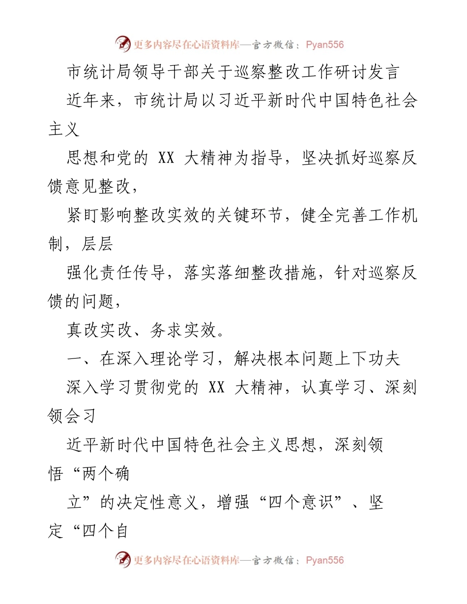 [发言] 巡察整改工作研讨 - 强化责任传导，推动统计局巡察整改实效.docx_第1页