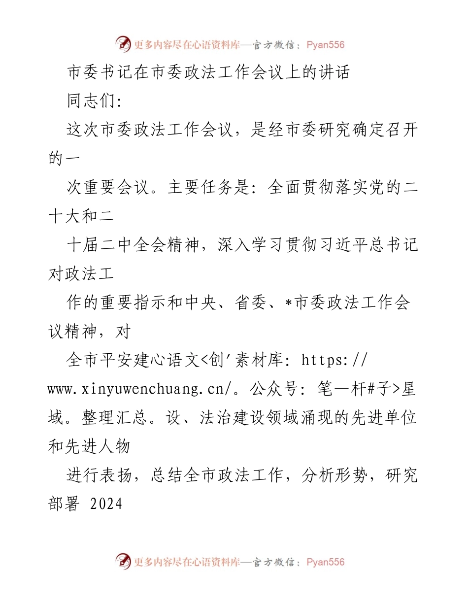[发言] 市委政法工作会议 - 强化政治担当，推进政法工作现代化_2.docx_第1页