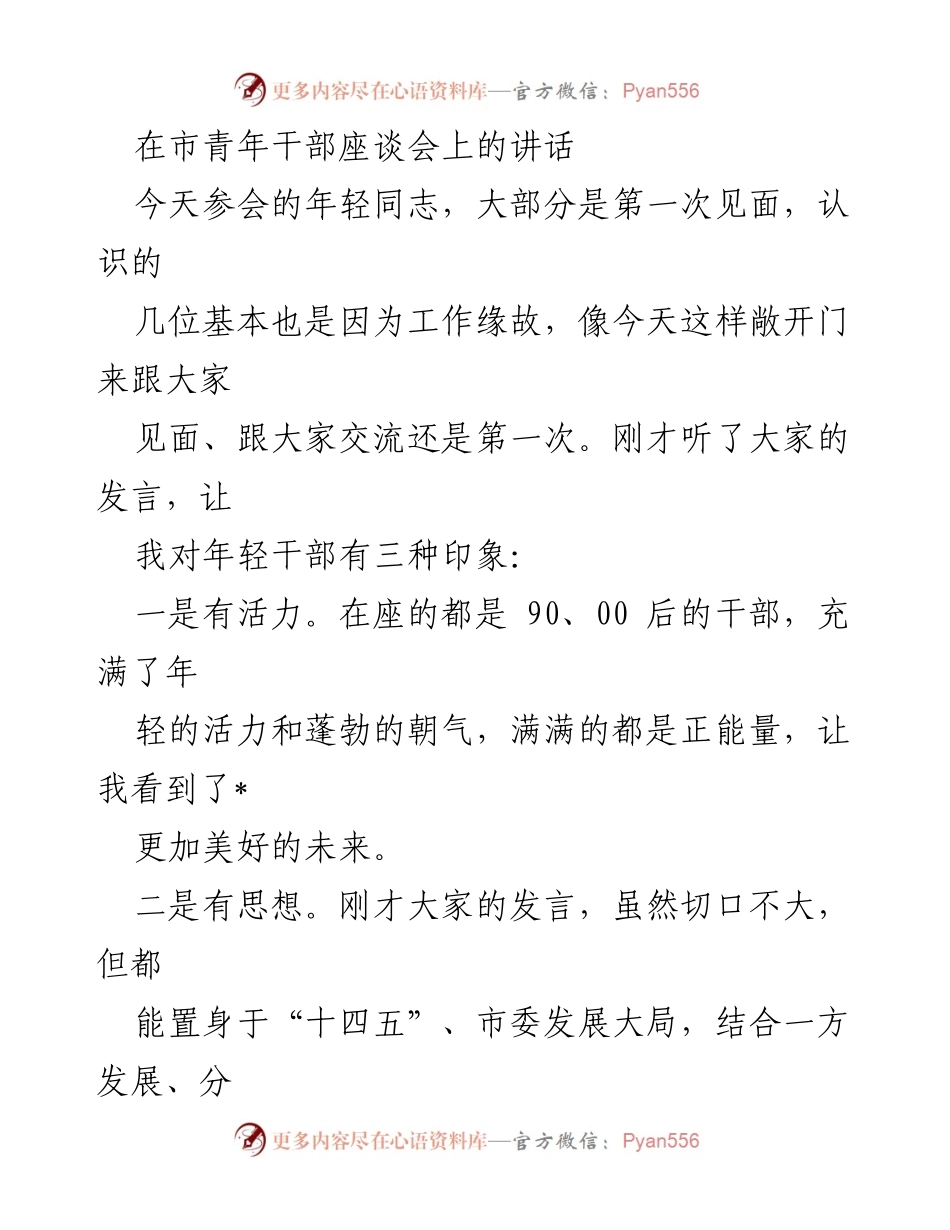 [发言] 市青年干部座谈会 - 年轻干部的责任与未来展望.docx_第1页