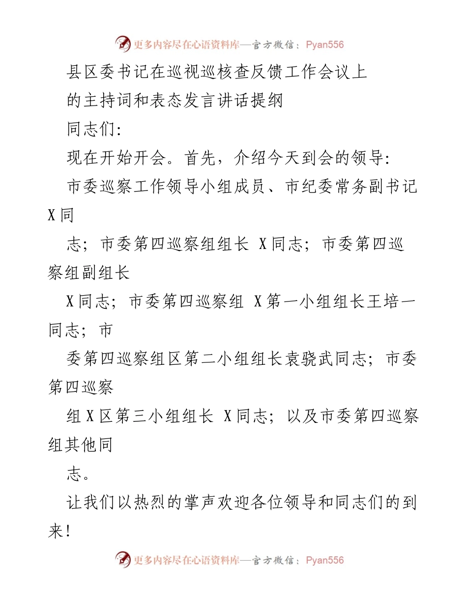 [发言] 巡视巡核查反馈工作会议 - 巡察反馈工作的重要性与整改表态.docx_第1页