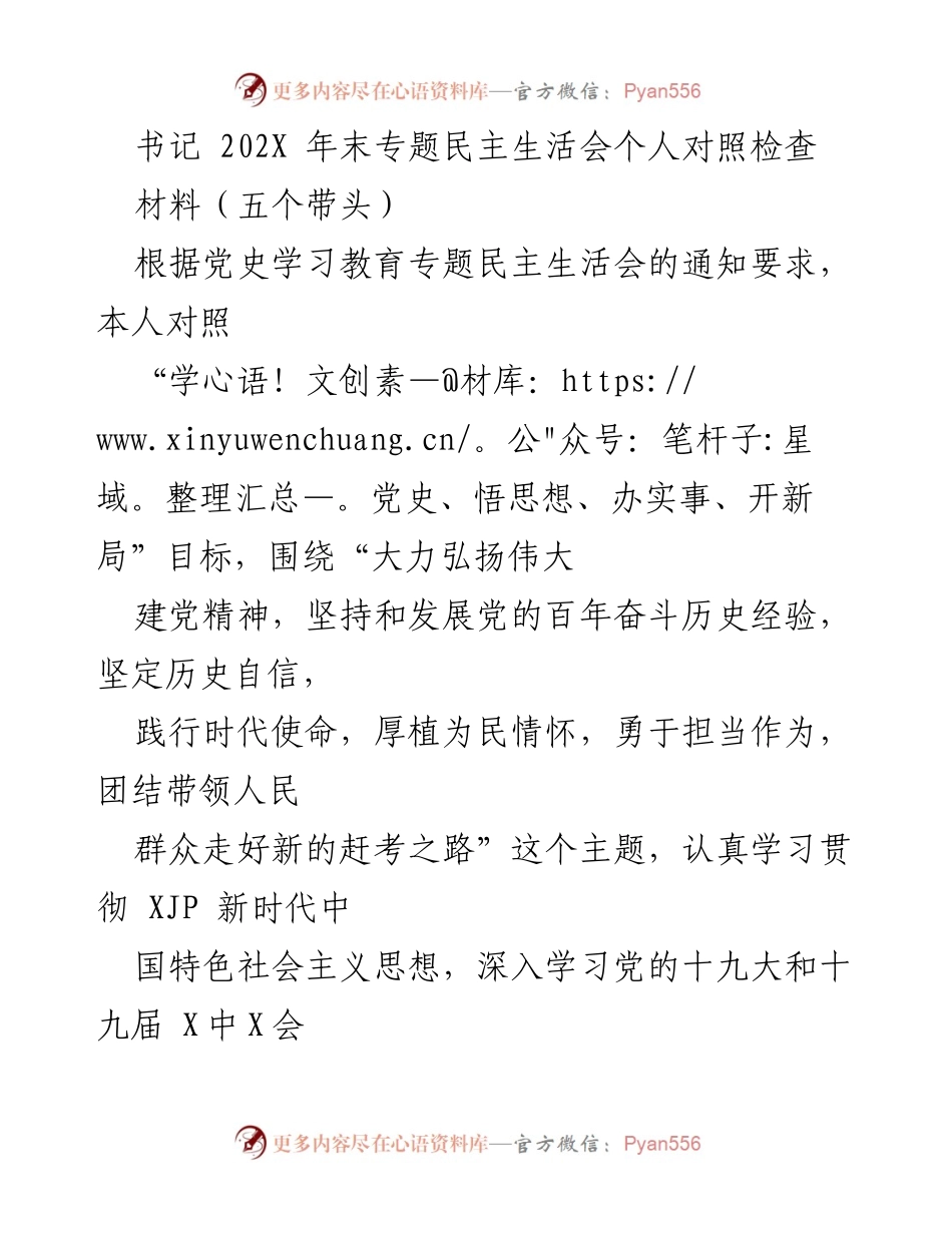 [发言] 年末专题民主生活会 - 书记个人对照检查与自我反思.docx_第1页