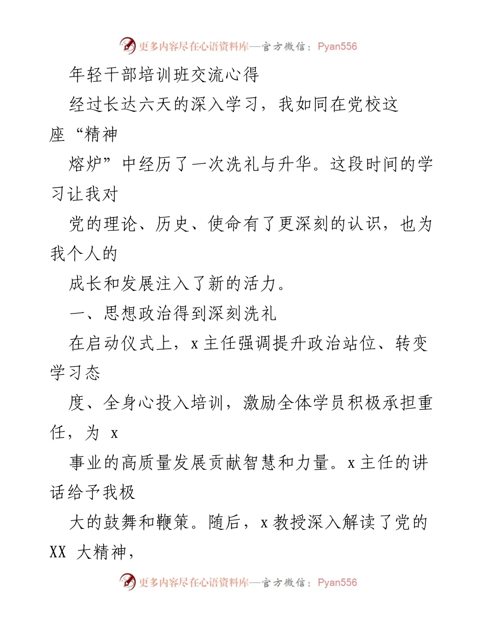 [发言] 年轻干部培训班 - 培训心得分享：提升政治素养与工作能力的洗礼.docx_第1页