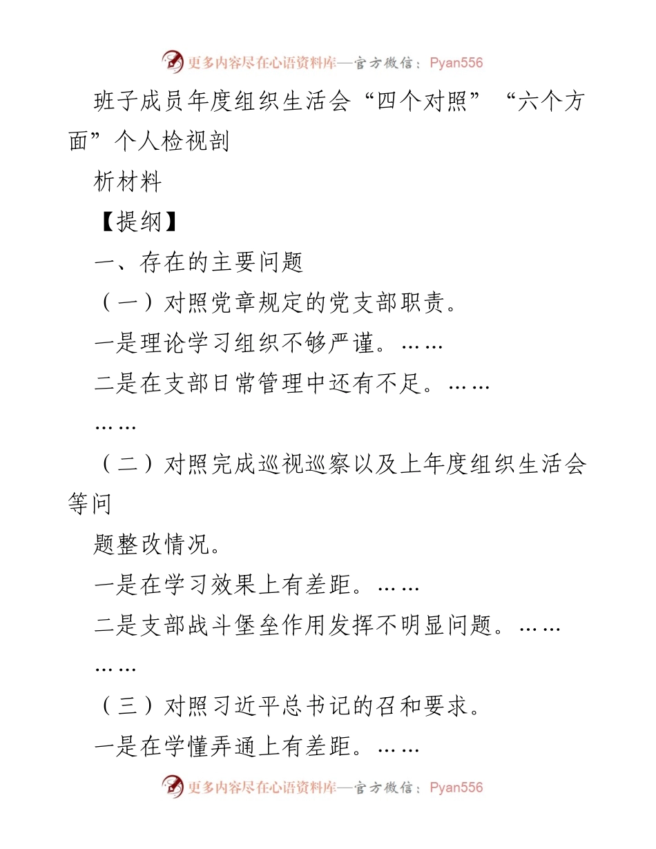 [发言] 年度组织生活会 - 班子成员年度个人检视剖析材料.docx_第1页