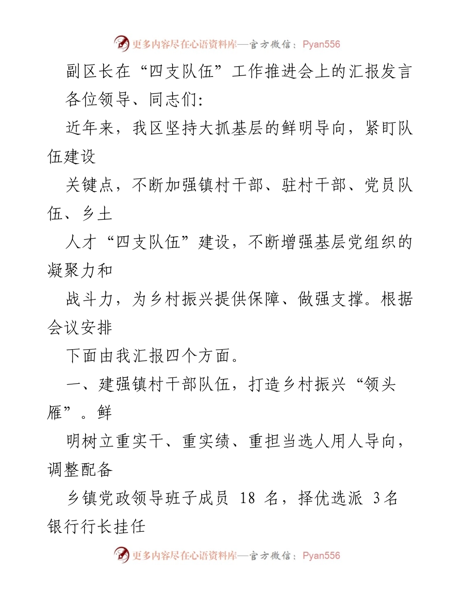 [发言] 工作推进会 - 加强“四支队伍”建设 助力乡村振兴.docx_第1页