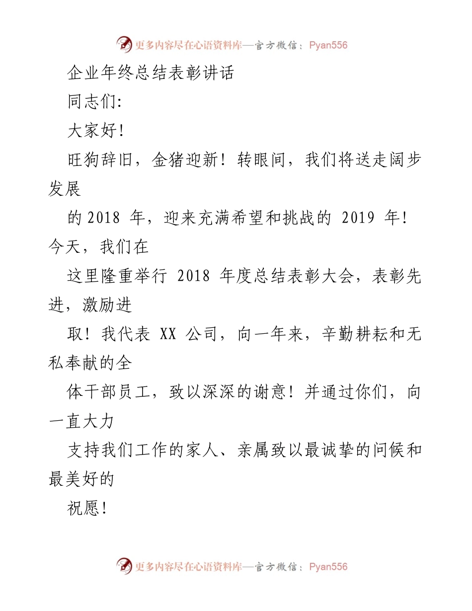 [发言] 年终总结表彰大会 - _2018年度总结表彰：共创辉煌，展望未来_.docx_第1页