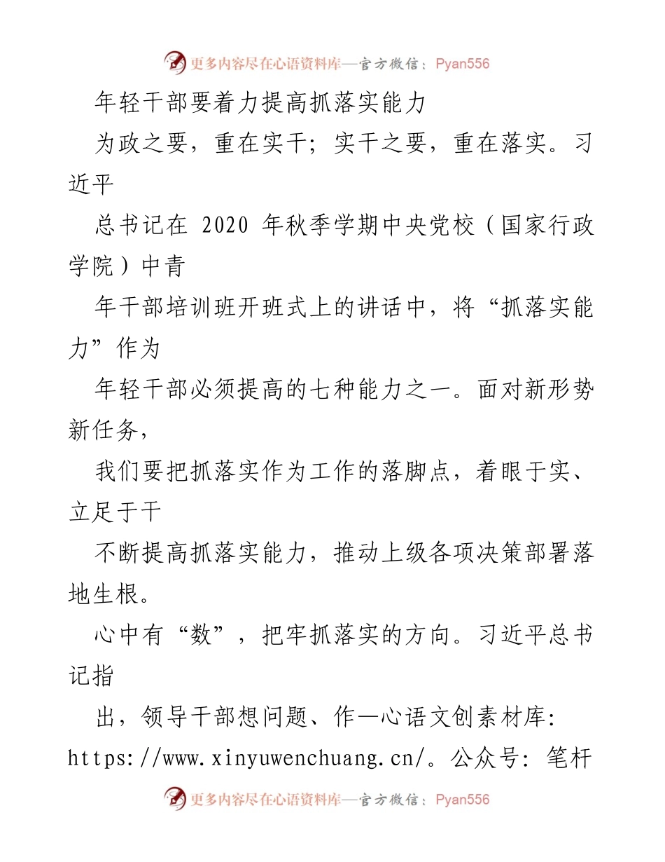 [发言] 年轻干部培训班 - 提高年轻干部抓落实能力的重要性_1.docx_第1页