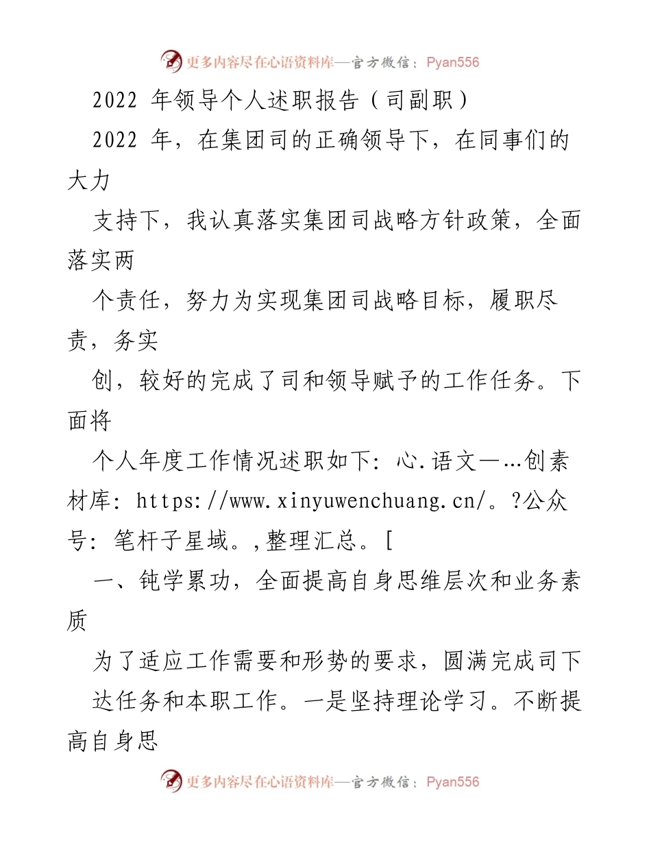 [发言] 年度述职 - 2022年度领导个人述职报告总结.docx_第1页