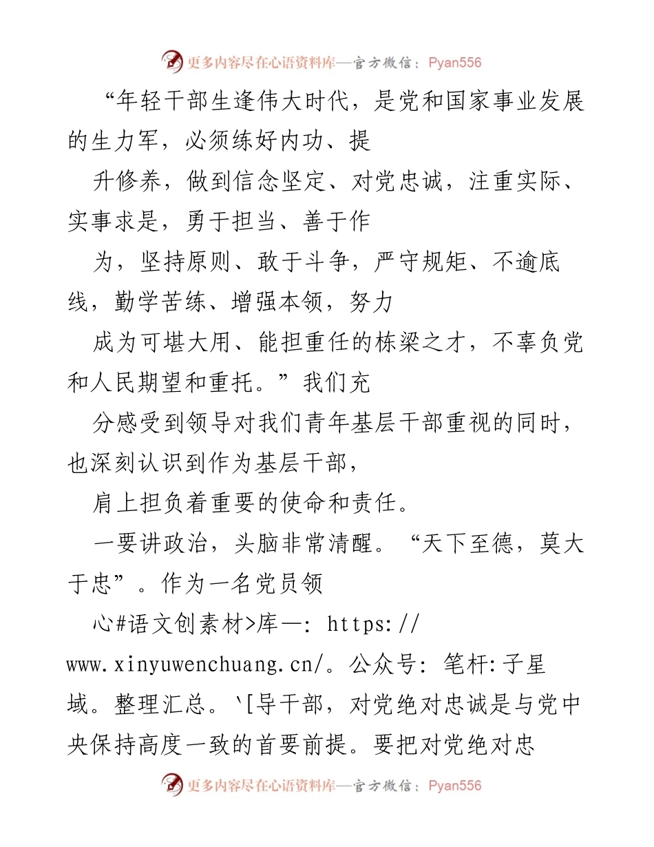 [发言] 年轻干部培训会 - 年轻干部的使命与责任：坚定信念、服务群众、提升品格.docx_第1页
