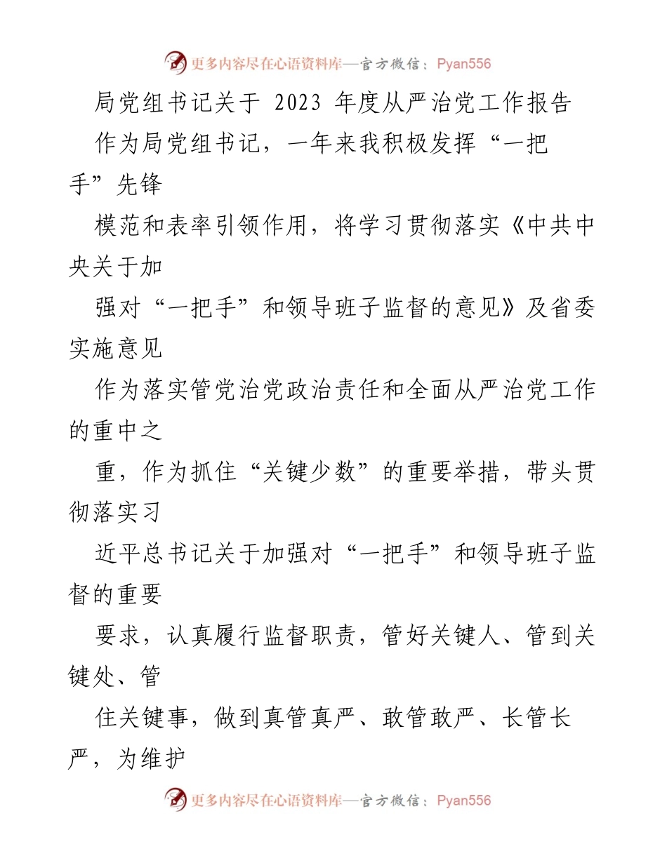 [发言] 年度工作总结 - 2023年度从严治党工作报告.docx_第1页