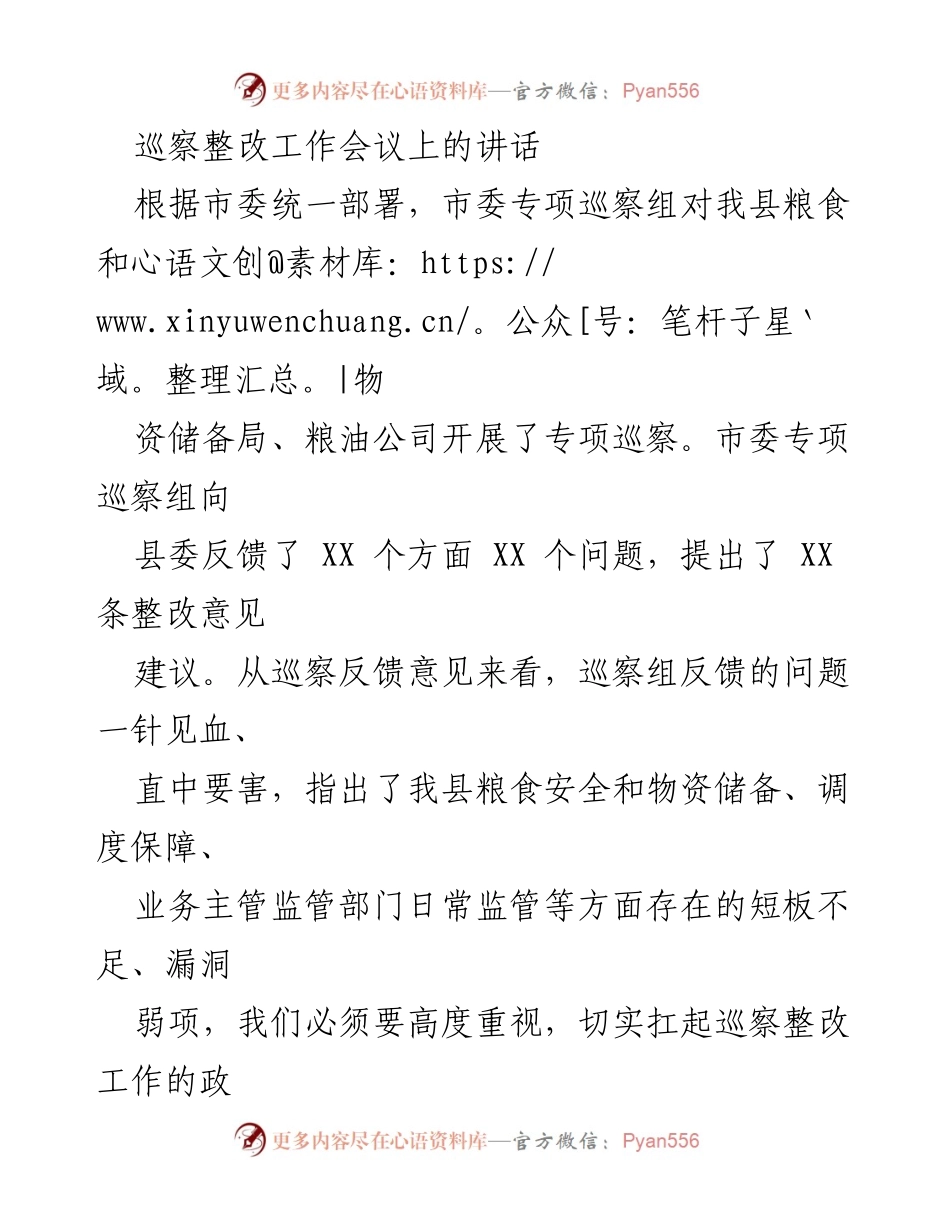 [发言] 巡察整改工作会议 - 强化责任落实，切实推进巡察整改工作.docx_第1页