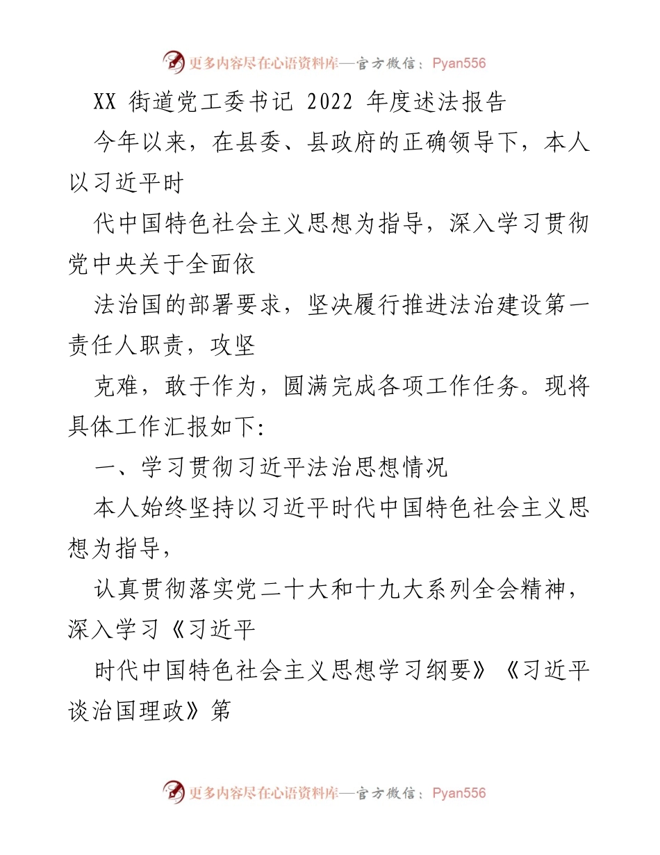 [发言] 年度述法报告 - 2022年度法治建设工作汇报.docx_第1页