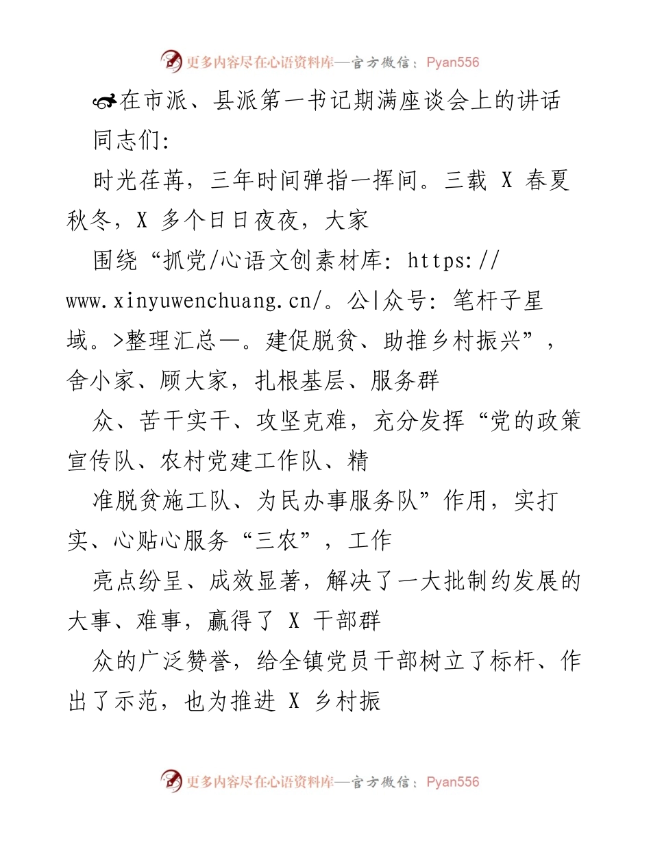 [发言] 市派、县派第一书记期满座谈会 - 对第一书记三年工作的总结与展望.docx_第1页
