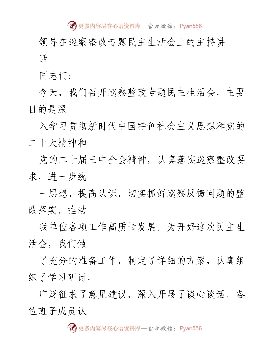 [发言] 巡察整改专题民主生活会 - 深入学习贯彻巡察整改要求，推动高质量发展.docx_第1页