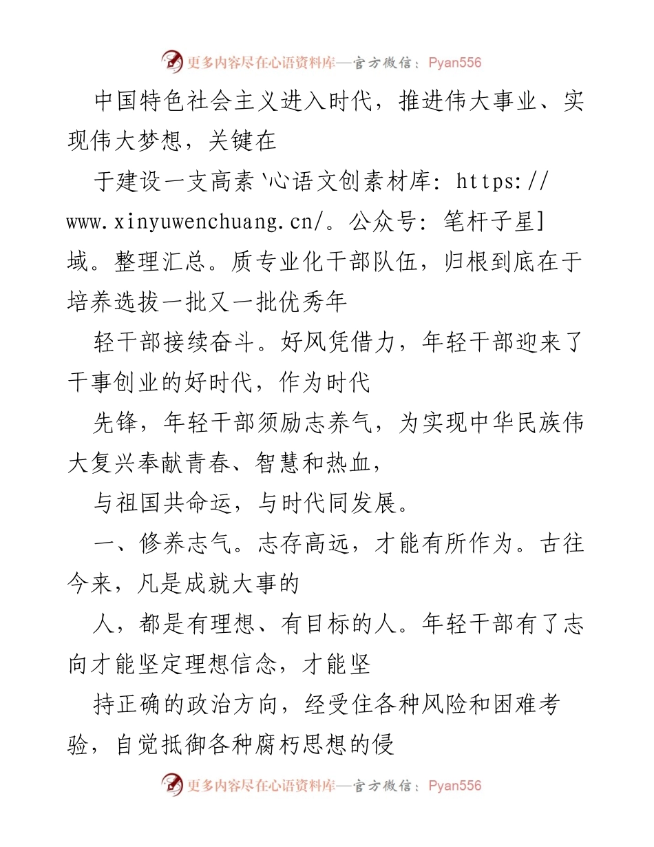 [发言] 年轻干部培训会议 - 培养年轻干部的志气、静气与勇气.docx_第1页