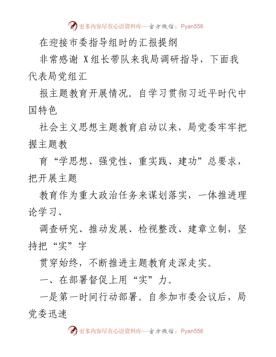 [发言] 市委指导组调研 - 主题教育开展情况汇报.docx_第1页