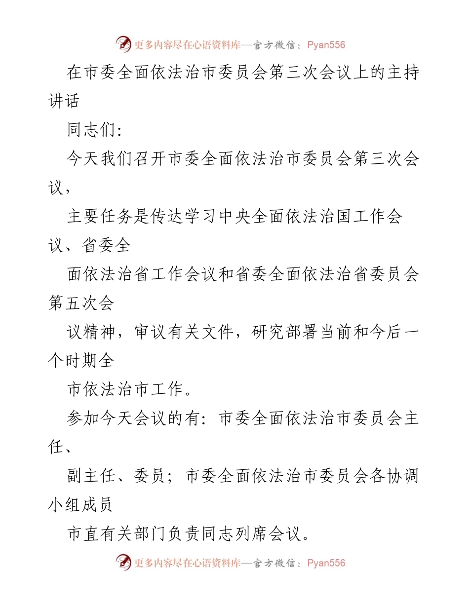 [发言] 市委全面依法治市委员会会议 - 提高政治站位，深入学习贯彻法治思想.docx_第1页
