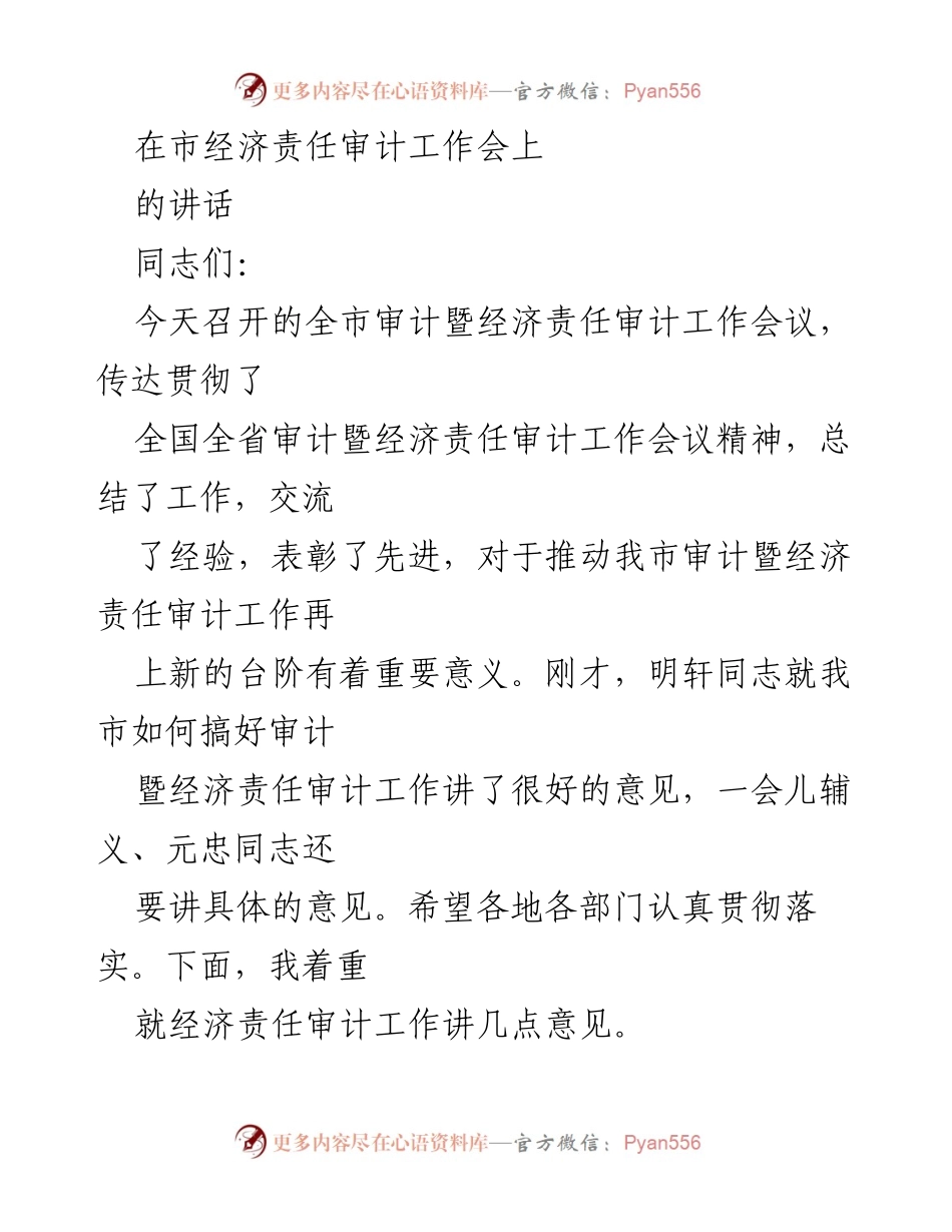 [发言] 市经济责任审计工作会议 - 强化经济责任审计工作的重要性与实施策略.docx_第1页