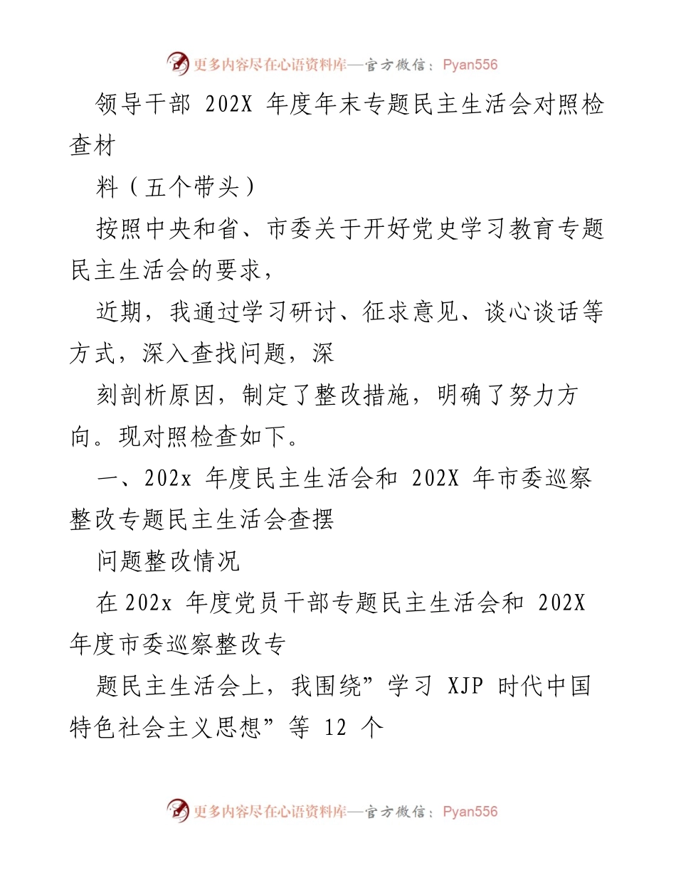 [发言] 年度民主生活会 - 202X年度民主生活会对照检查及整改情况总结.docx_第1页