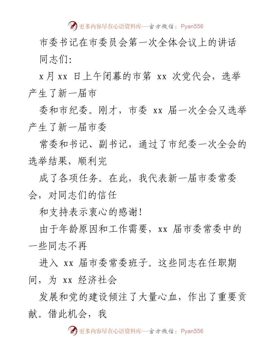 [发言] 市委员会第一次全体会议 - 新一届市委的责任与使命.docx_第1页