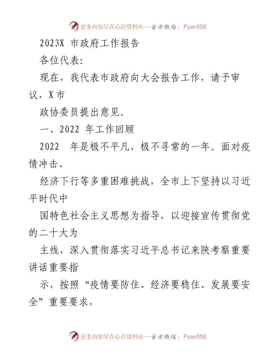 [发言] 市政府大会 - 2023年X市政府工作报告_2.docx_第1页