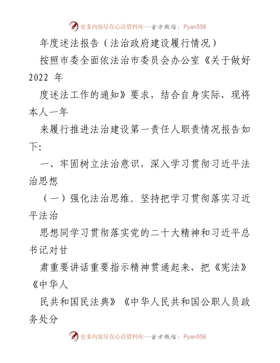 [发言] 年度述法工作会议 - 年度法治建设履行情况述法报告.docx_第1页